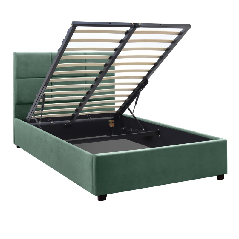 Kingston Megapap velvet bed with storage space in green color 120x200cm.