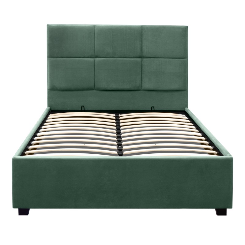 Kingston Megapap velvet bed with storage space in green color 120x200cm.