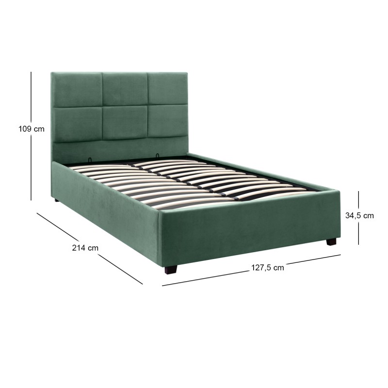 Kingston Megapap velvet bed with storage space in green color 120x200cm.