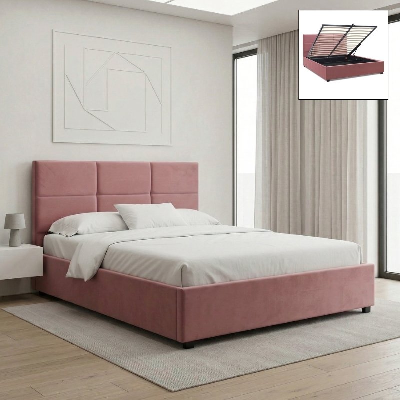 Kingston Megapap velvet bed with storage space in rotten apple color 160x200cm.