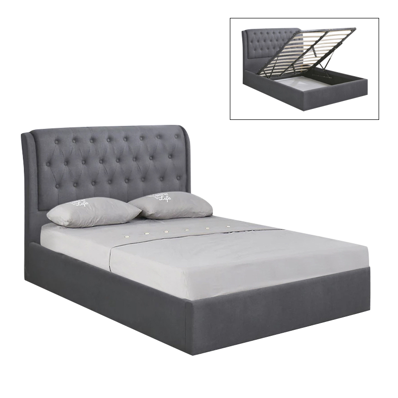 MAXWELL Gas Lift Bed 160x200cm Grey Fabric