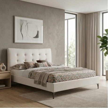 Ovelia Megapap fabric bed in light beige color 160x200cm.