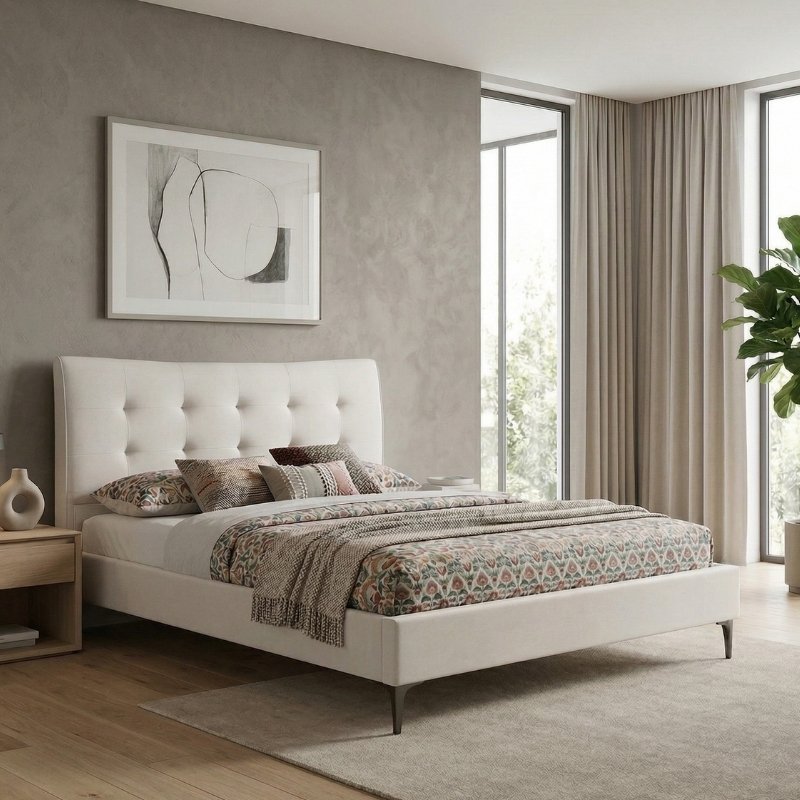 Ovelia Megapap fabric bed in light beige color 160x200cm.