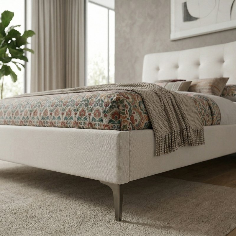 Ovelia Megapap fabric bed in light beige color 160x200cm.