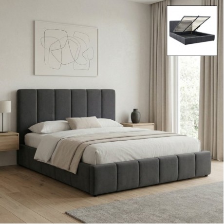 Nival Megapap fabric bed with storage space in anthracite color 160x200cm.