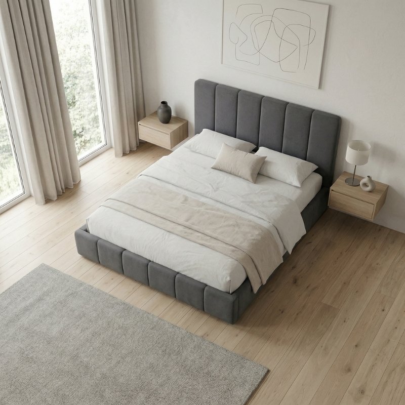 Nival Megapap fabric bed with storage space in anthracite color 160x200cm.