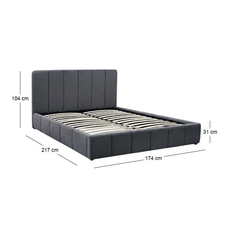 Nival Megapap fabric bed with storage space in anthracite color 160x200cm.