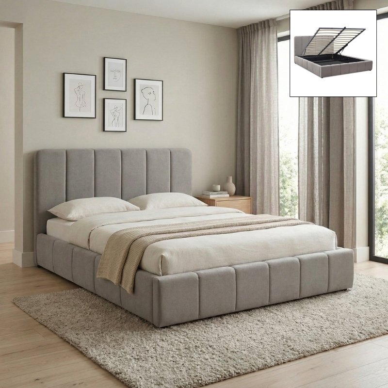 Nival Megapap fabric bed with storage space in beige color 160x200cm.