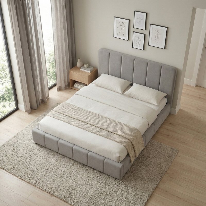 Nival Megapap fabric bed with storage space in beige color 160x200cm.