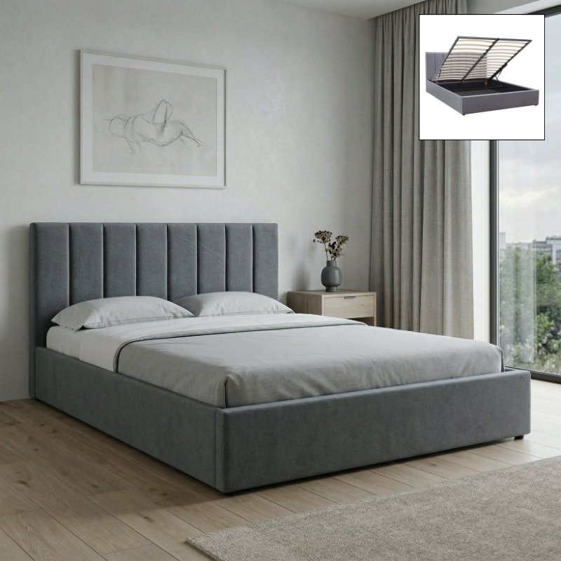 Renata Megapap fabric bed with storage space in grey color 150x200cm.