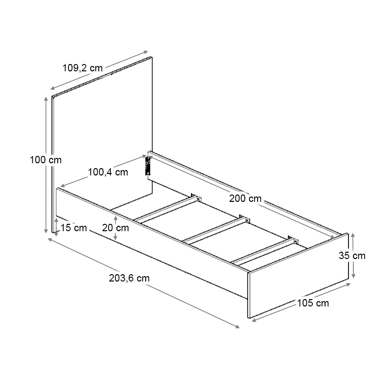 Troy Megapap melamine bed in oak color 100x200cm.