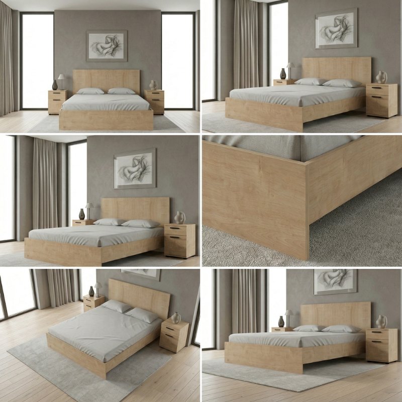 Troy Megapap melamine bed in oak color 150x200cm.