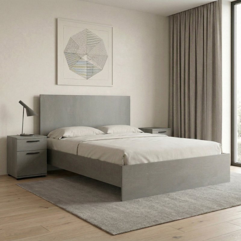 Troy Megapap melamine bed in concrete grey color 150x200cm.