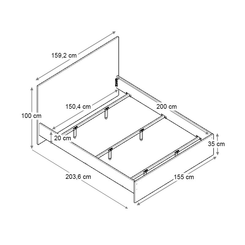 Troy Megapap melamine bed in concrete grey color 150x200cm.