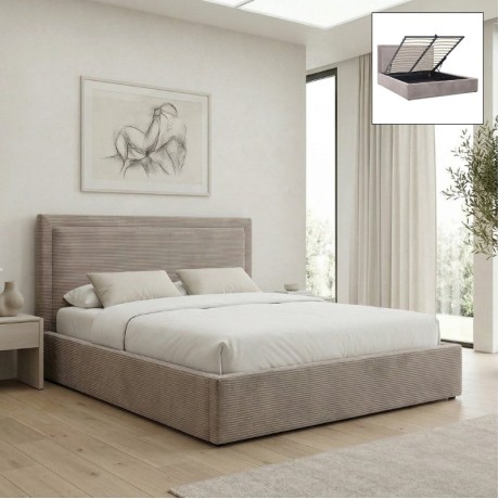 Velar Megapap fabric bed with storage space in mocha color 160x200cm.