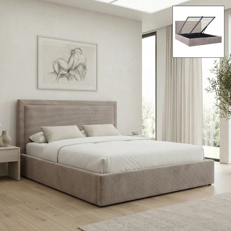 Velar Megapap fabric bed with storage space in mocha color 160x200cm.