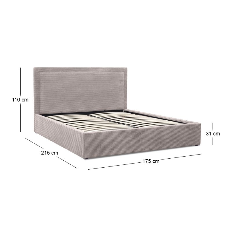 Velar Megapap fabric bed with storage space in mocha color 160x200cm.