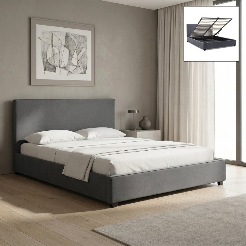 Verona Megapap fabric bed with storage space in anthracite color 160x200cm.