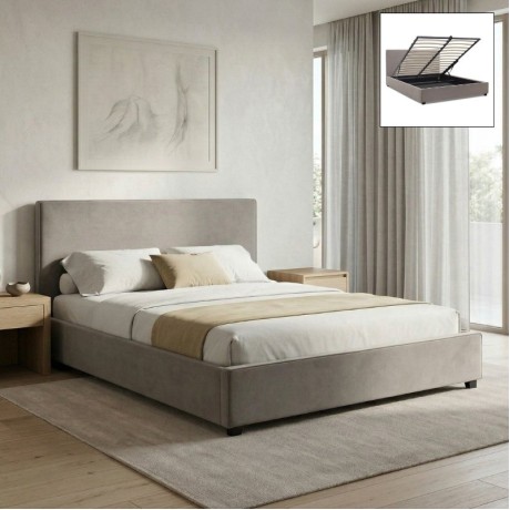 Verona Megapap fabric bed with storage space in grey beige color 160x200cm.