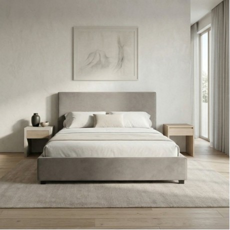 Verona Megapap fabric bed with storage space in grey beige color 160x200cm.