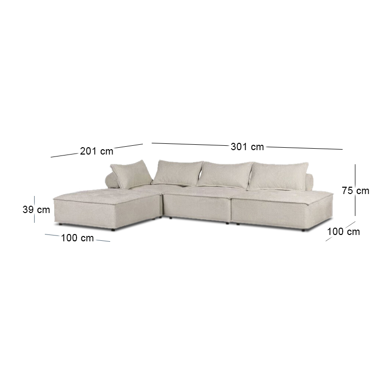 LARRY Multifunctional Corner Sofa, Fabric Ecru