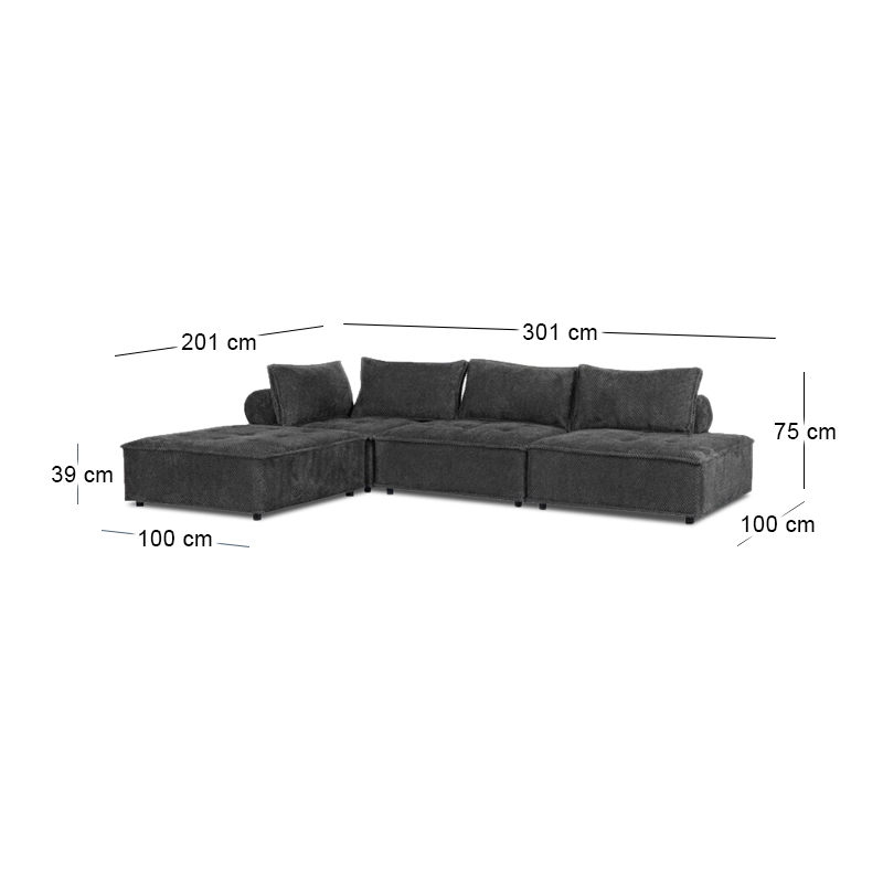 LARRY Multifunctional Corner Sofa, Fabric Dark Grey