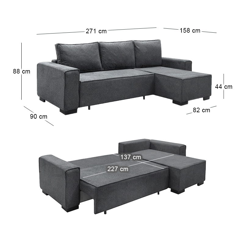 LONDON Left Corner Sofa-Bed / Fabric Anthracite