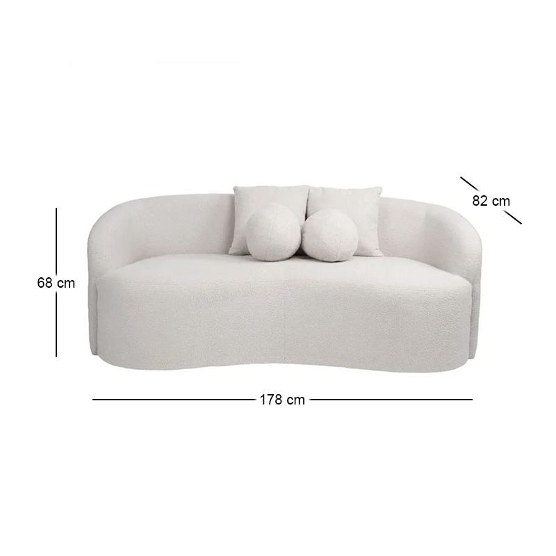 LYON 2-Seater Sofa Teddy White Fabric