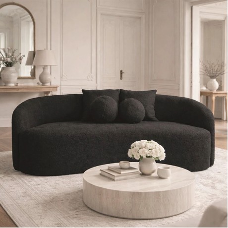 LYON 2-Seater Sofa Teddy Black Fabric