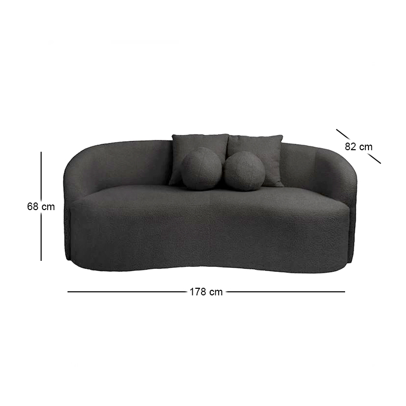 LYON 2-Seater Sofa Teddy Black Fabric