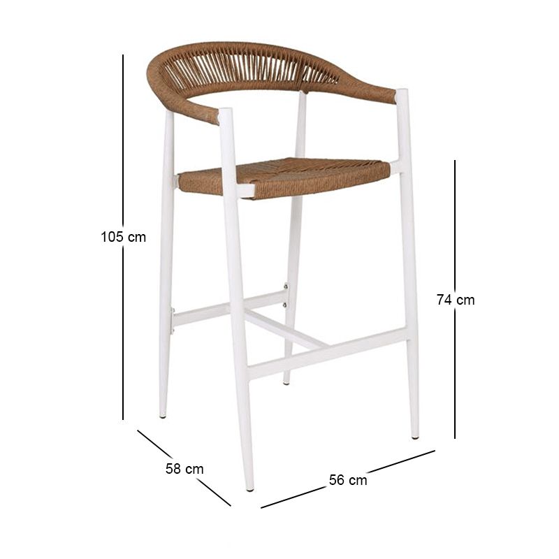 MADY Bar Stool Alu White/Rope Wicker Natural