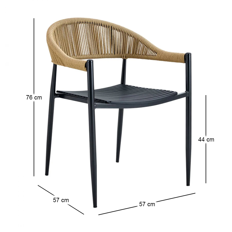 MALTA Armchair Metal Black/PP-UV Black/Rope Wicker Natural