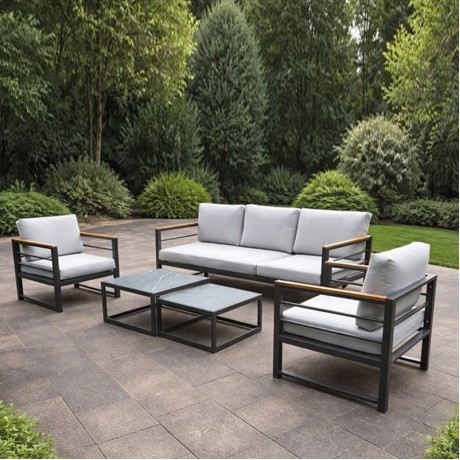 MARILIAN Set (5pcs) Metal Dark Grey/Cushions Light Grey