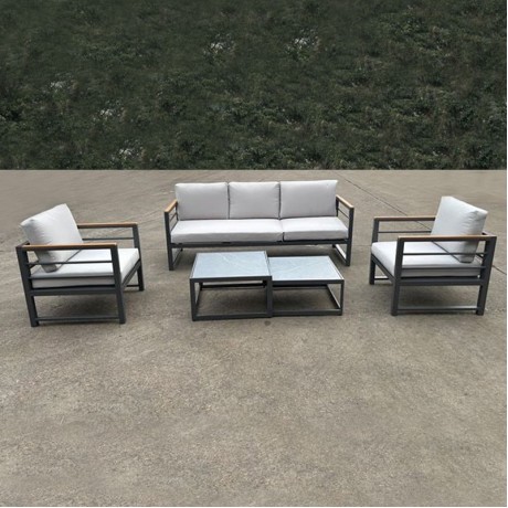 MARILIAN Set (5pcs) Metal Dark Grey/Cushions Light Grey