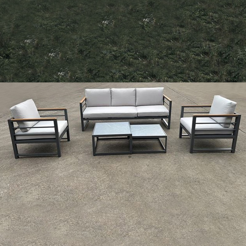 MARILIAN Set (5pcs) Metal Dark Grey/Cushions Light Grey