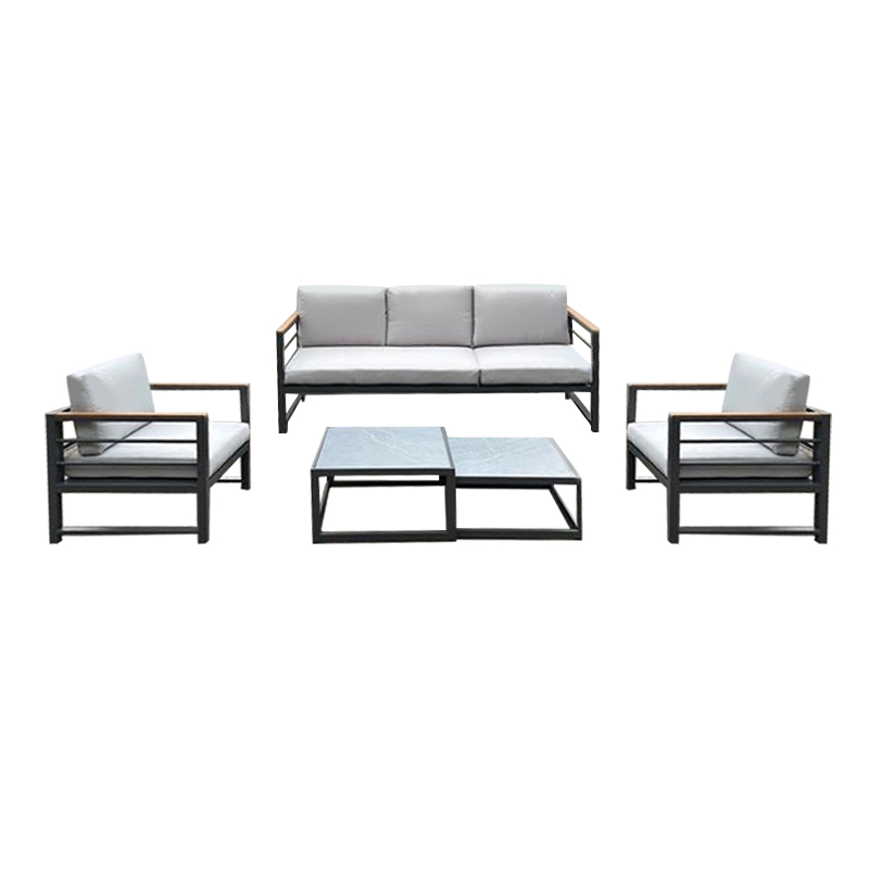 MARILIAN Set (5pcs) Metal Dark Grey/Cushions Light Grey