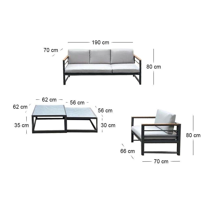 MARILIAN Set (5pcs) Metal Dark Grey/Cushions Light Grey