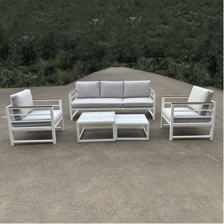 MARILIAN Set (5pcs) Metal White/Cushions Light Grey