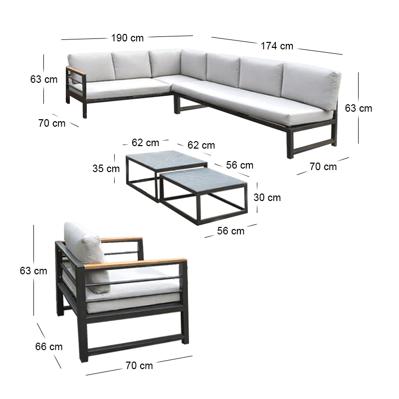 MARILIAN Set Multifunctional (6pcs) Metal Dark Grey/Cushions Light Grey