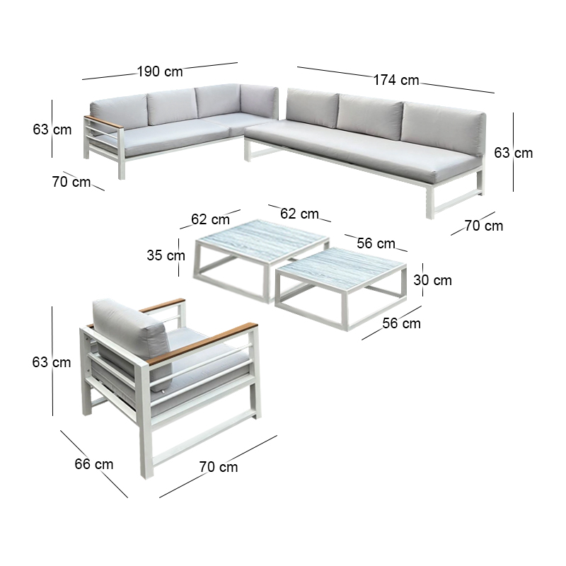 MARILIAN Set Multifunctional (6pcs) Metal White/Cushions Light Grey