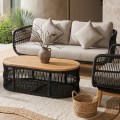 MARK Set (4pcs) Acacia Natural, Rope Wicker Black, Cushions Beige