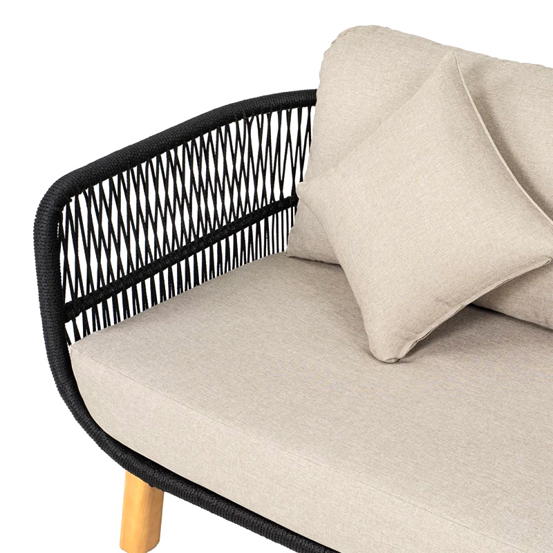 MARK Set (4pcs) Acacia Natural, Rope Wicker Black, Cushions Beige