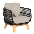 MARK Set (4pcs) Acacia Natural, Rope Wicker Black, Cushions Beige