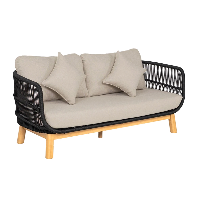 MARK Set (4pcs) Acacia Natural, Rope Wicker Black, Cushions Beige