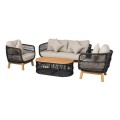 MARK Set (4pcs) Acacia Natural, Rope Wicker Black, Cushions Beige
