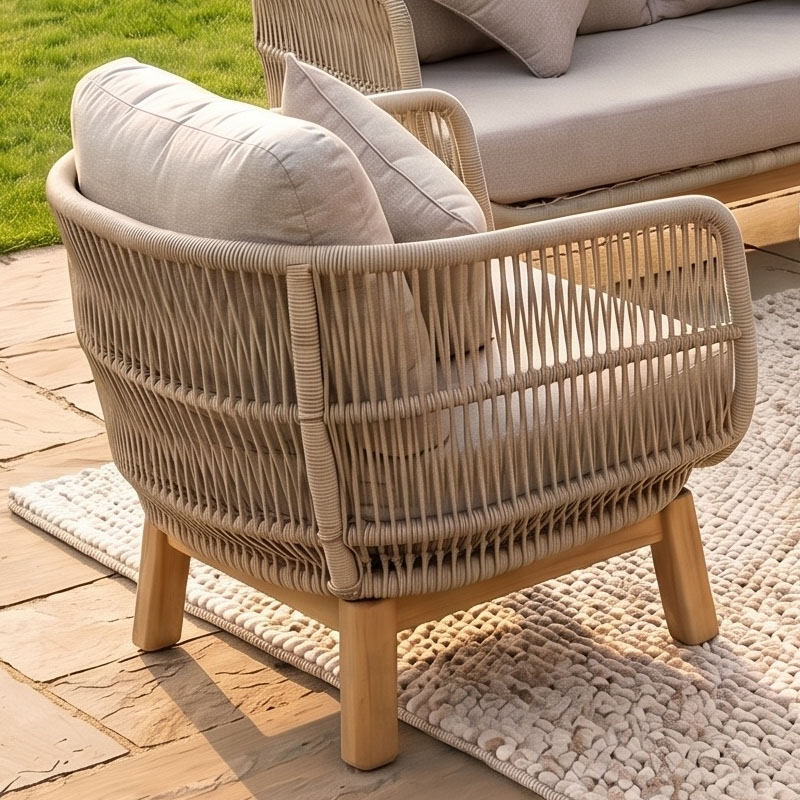 MARK Set (4pcs) Acacia Natural, Rope Wicker Beige, Cushions Beige