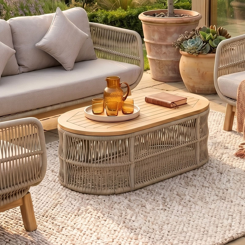 MARK Set (4pcs) Acacia Natural, Rope Wicker Beige, Cushions Beige