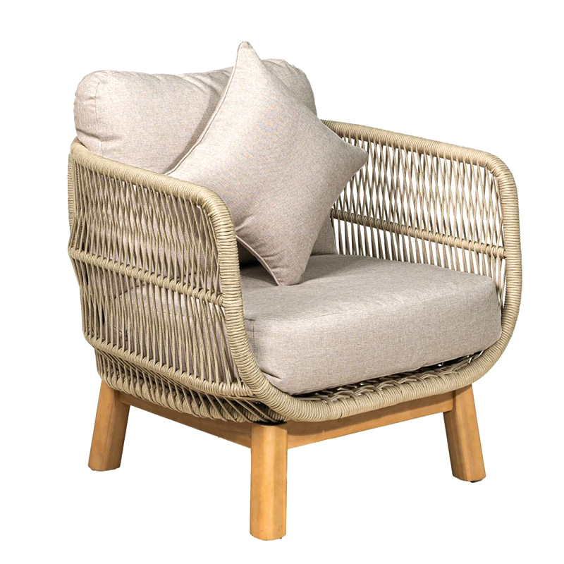 MARK Set (4pcs) Acacia Natural, Rope Wicker Beige, Cushions Beige