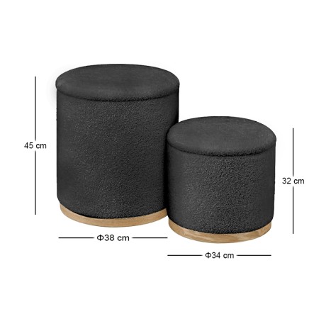 MATIC Set-2 Storage Stool-Side Table Teddy Black Fabric