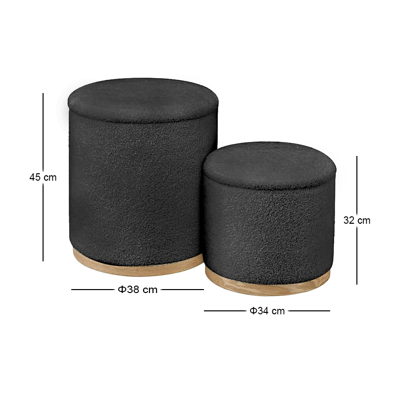 MATIC Set-2 Storage Stool-Side Table Teddy Black Fabric